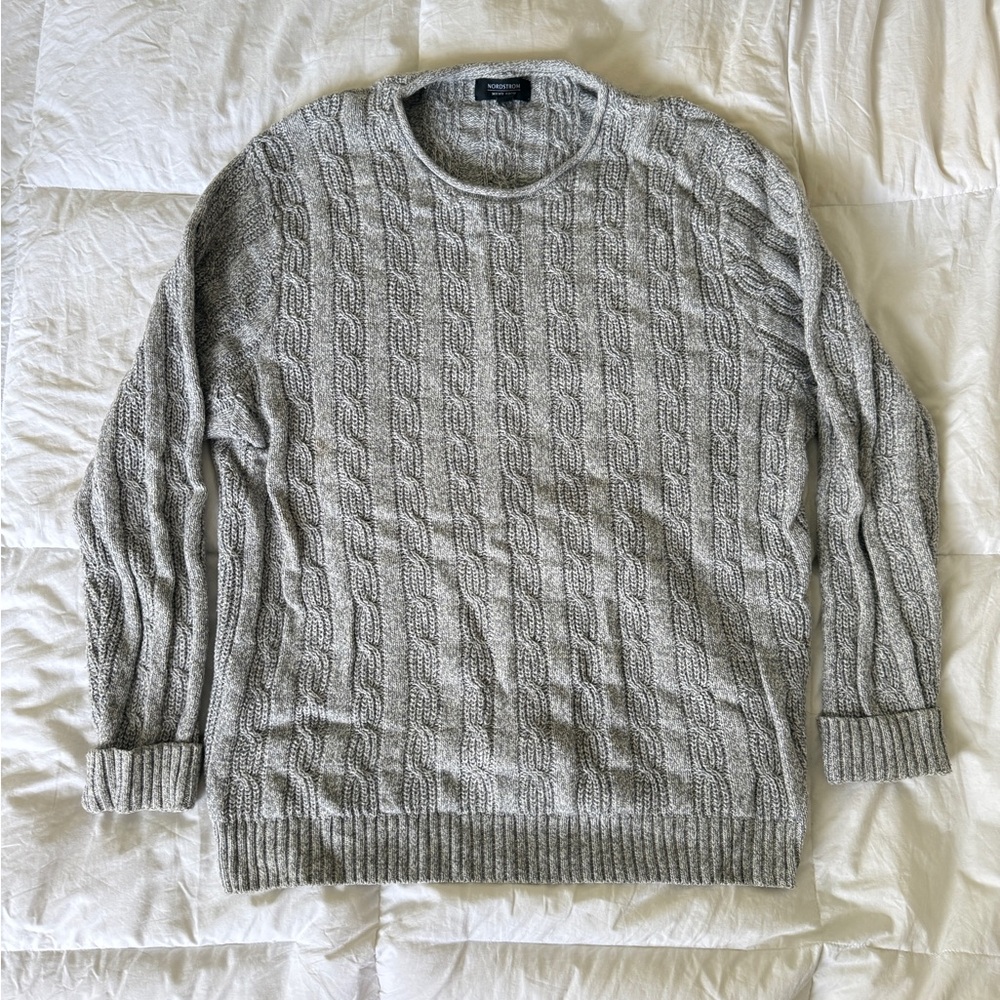 Nordstrom Gray Crewneck Cable Knit Sweater